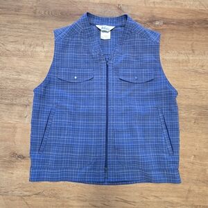 Womens Small REI Blue Plaid Zip Vest 2 Button Pockets 2 Zip Pockets
